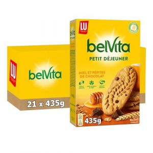 LU BELVITA - 21 Boîtes de 8 Sachets de Biscuits Belvita Miel et Pépites de Chocolat - 5 Céréales Complètes - Biscuits Petit Déjeuner Gourmands Pratiques à Emporter - Lot de 21x435g (Plaisir & Snacking, neuf)