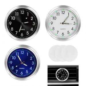 Lot de 3 Horloge Voiture Tableau de Bord, Horloges de Voiture à Quartz, Horloge à Évent avec Aiguilles Lumineuses, Boîtier en Alliage, Avec Ruban Adhésif Double Face, Compatible Voitures Motos Bateaux (XiaoYuQing, neuf)
