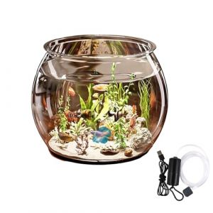 Bocal Poisson, Rond Aquarium, Fish Aquarium Cylindre Transparent, 6L Bol À Poissons Transparent, Bocal À Poissons pour Table À Table Ou Affichage De Bureau(avec Pompe à oxygène) (上饶捷璨电子商务有限公司, neuf)