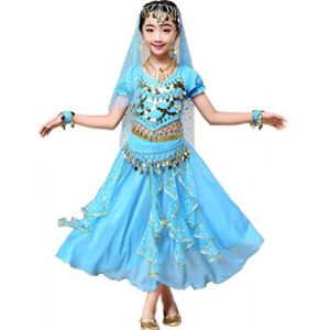 Astage Déguisement Indien Bollywood Oriental Costume Carnaval Halloween Bleu Cielmedium (Dance voice, neuf)