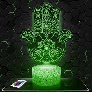Lampe de chevet Main de Fatma/Hamsa Religion décoration Islam Coran. Idée cadeau homme femme objet Religion veilleuse adulte déco chambre. Idee cadeau noel homme femme original TOP (Lampephoto-fr, neuf)