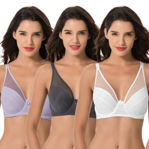 Curve Muse Soutien-Gorge pour Femme Taille Plus, Non doubl&eacute;, &agrave; Armatures, Soutien-Gorge int&eacute;gral-Lavande, Gris, Cr&egrave;me-120C (Curve Muse EU, neuf)