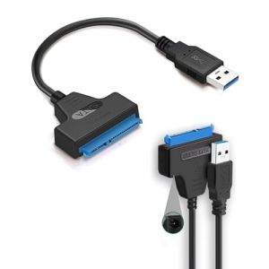HUVZOR Cable SATA vers USB, Adaptateur USB 3.0 vers SATA pour Disque Dur et SSD 2,5 3,5, Avec port CC, SSD/HDD Adaptateur,pour Desktops Laptops Compatible Windows/Mac OS (Volumetech OU, neuf)