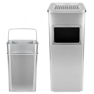 35L Cendrier Exterieur sur Pied, Bacs à déchets de jardin 30L,Poubelle ronds avec poubelle et seau intérieur,pour Intérieur/Extérieur,Commercial-Argent (1 pièce) 24 * 24 * 60cm-35L (Hechheu, neuf)