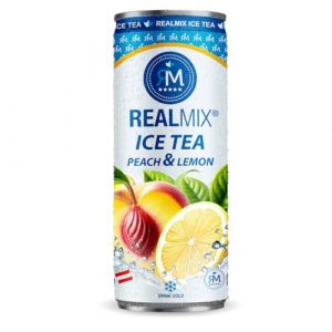 REALMIX Thé Vert Glacé Pêche & Citron – Ice Tea Rafraîchissant, Boisson à Base de Thé Vert Saveur Pêche & Citron, Canettes 24 x 250 cl Prête à Boire (FOLLOWEB, neuf)