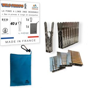 Wild PinUps: 40 Pinces à Linge Inox Pincinox avec Panier Pince à Linge et Mousqueton. Pour Buanderie, Fil à linge, séchoir à linge. On en Pince pour l'Epingle a Linge solide et durable, Made in France (eTAIL Distribution, neuf)