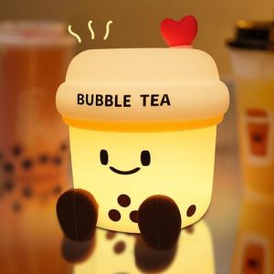 OkiyiD Cadeau pour les amateurs de thé au lait, veilleuse mignonne en forme de bulle, lampe de chambre en silicone avec fonction de gradation et de minuterie, jolie décoration de chambre (OyikiD, neuf)
