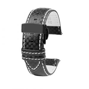 SinSed 18Mm 20Mm 21Mm 22Mm 23Mm 24Mm Hommes Femmes Couture Bracelet De Montre En Fiber De Carbone Bracelet En Cuir, Pliage noir blanc, 20mm (SOGYECS, neuf)