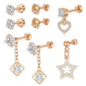 Mayhoop 16G Acier inoxydable Lobe Cartilage Helix Tragus Stud Earrings 6mm 8mm Flat Back Diamond Lip Labret Bar Silver Black Rose Gold (Mayhoop, neuf)