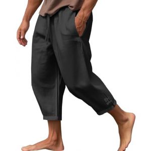 CheChury Pantalon Coton Lin Homme Décontractés Pantalon de Plage Léger Été Pantalon Sarouel Homme Pantalon Casual Yoga Pants avec Cordon Poches Léger Pantalon Ample Respirant Pantalon de Sport (Sofenny, neuf)