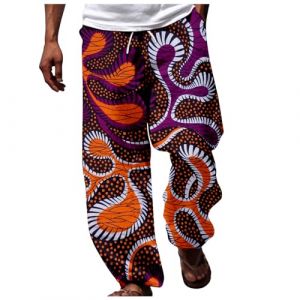 Pantalon sarouel pour homme - Tendance - Respirant - Avec impression ethnique africaine - Décontracté - Pantalon de plage hawaïen - Pantalon de vacances léger et élastique - Jambes larges - Pour hip (ritogf, neuf)