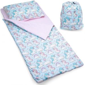 PinkZebra Sac de Couchage pour Enfant 140 x 75 cm + taie d'oreiller 60 x 40 cm avec Housse en Coton + taie d'oreiller Sac de Couchage en Coton pour Fille Motif Licorne (PinkZebra., neuf)