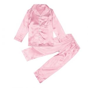 Ensemble Pyjama en Satin pour Enfants, Fille et gar&ccedil;on, Chemise de Nuit boutonn&eacute;e, Haut, Pantalon Long, Bas, v&ecirc;tements de Nuit Costume Gar&ccedil;ons Adulte Grande Taille (jYRTCS, neuf)