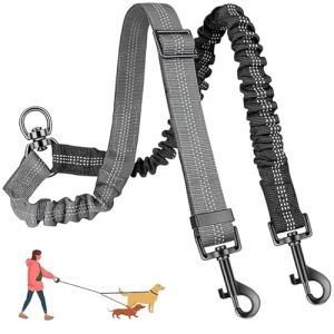 Laisse double pour 2 chiens, laisse pour 2 chiens, rotative &agrave; 360&deg;, support de c&acirc;ble r&eacute;fl&eacute;chissant pour petite, moyenne et grande taille (noir et gris) (YunLangShiJiu, neuf)