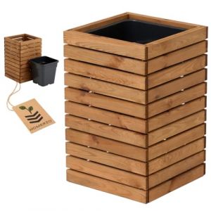 HOMERZO Jardinière pour l'intérieur et l'extérieur - En bois avec insert en plastique - 18 l - Pot de fleurs carré pour balcon ou terrasse (36 x 36 cm x 55) (HOMERZO, neuf)