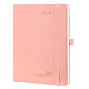 POPRUN Agenda 2026 Semainier 22 x 16,5 cm - Couverture Souple en PU Cuir, Vertical Planner, D'Jan 2026 à Déc 2026-12 Mois, Avec signet à 2 rubans, Papier 100 g/m², Rose (Time Works Wonders, neuf)