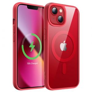 JETech Coque Magnétique pour iPhone 13 Mini 5,4 Pouces Compatible avec MagSafe, Étui Housse Antichoc Bumper, Cadre en TPU Mat de Couleur Unie, Dos Transparent Anti-Rayures (Rouge) (MuXiaoJun Store, neuf)