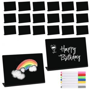 Zosenyer 20 Pièces Mini Tableau Noir, Ardoise Craie 10x7.5cm, Multifonction Ardoise Effaçable avec 7 Crayons Colorés Facile à Écrire, Petit Tableau Noir pour Buffet, Mariage, Fête, Étiquette de Prix (Zosenyer Kft, neuf)