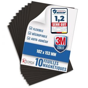 Film Magn&eacute;tique Autocollant Reorda - Lot de 10 Feuilles Adh&eacute;sives avec 3M Puissantes - Plaques D&eacute;coupables pour R&eacute;frig&eacute;rateur, Tableau, Affiches et Bricolage DIY (DUMUNDU, neuf)