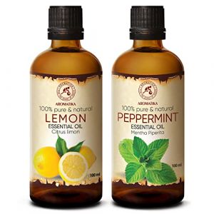 Huile essentielle de menthe poivr&eacute;e et huile essentielle de citron - set 2 х 100 ml &ndash; Mentha Piperita &ndash; Citrus Limon &ndash; Huiles pures pour diffuseur, lampe et aromath&eacute;rapie &ndash; Coffret cadeau (AROMATIKA trust the power of nature, neuf)