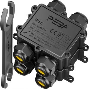 PEBA® Boîte de dérivation étanche IP68 - Etanche Boîte de Jonction - Boîtier de raccordement électrique 4 voies pour câble de Ø4-14mm - Connecteurs de Câbles Étanches,Parfait pour câble extérieur (PEBA-EU, neuf)