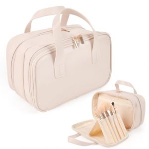 HERYEBING Trousse de Toilette Femme, Trousse Maquillage avec Imperm&eacute;able PU, Vanity Femme, Trousse de Maquillage Grande Sac Maquillage Voyage, Vanity Voyage, Malette Maquillage (Blanc) (DUOXILE, neuf)