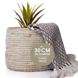 YAADU Nimba Panier de rangement tress&eacute; - Panier &agrave; plantes, panier d'&eacute;tag&egrave;re, panier africain, pot de fleurs, panier d&eacute;coratif, cache-pot, rangement de jouets et divers objets - Mod&egrave;le Nimba (blanc) (YAADU, neuf)