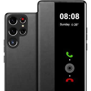 Coque pour Samsung S23 Ultra Etui &agrave; Rabat pour Samsung Galaxy S23 Ultra Coque Clapet S23 Ultra Protection Case Flip Folio Clear View Cover Mince 360 Full Body Antichoc Housse 5G/6.8" (Noir 1) (ZhuChuangYouSuJiaoZhiPinYouXianGongSi, neuf)