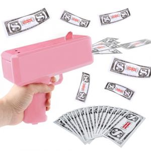 Silkwish Money Gun avec 100 billets d'argent &ndash; Pistolet &agrave; argent &ndash; Pistolet jouet pour pulv&eacute;riser des films de jeu et des f&ecirc;tes &ndash; Pistolet d'accessoires pour tir Faux argent &ndash; Rose (LuanLu, neuf)