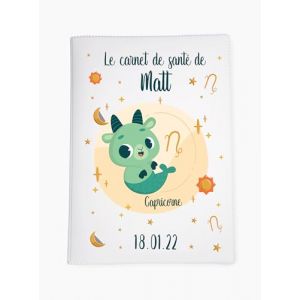 Prot&egrave;ge carnet de sant&eacute; personnalis&eacute;, id&eacute;e cadeau personnalisable b&eacute;b&eacute;, cadeau naissance original, Housse carnet de sant&eacute; Signe Capricorne - CL0019j (Blanc) (MARQUAGE UNIQUE, neuf)