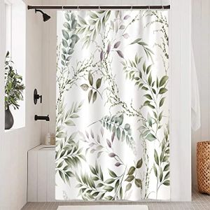 Uiiooazy Rideau Douche Anti Moisissure, Rideau de Douche 120x200cm Feuilles Vert et Violet Plante Motif Rideaux de Baignoire Tissu Lavable Imperméable Polyester Rideaux Salle de Bain avec 8 Crochets (dongguibinjingpinxiaodianpu, neuf)