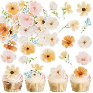 GGUFAY 44 Pcs Décoration Gâteau, Fleurs Cupcake Toppers, Décorations en Papier Comestible, Comestibles Fleurs,Gluant Papier de Riz Décoratif Gâteau,Gâteau Toppers Décoration(B) (Rfervgauk, neuf)