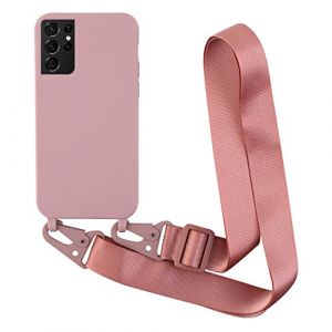 2NDSPRlNG Coque avec Collier Compatible avec Samsung Galaxy S21 Ultra,Tour de Cou Lanière en Corde Pendentif Housse Silicone Souple Case,Rose Gold (2ndSpring, neuf)