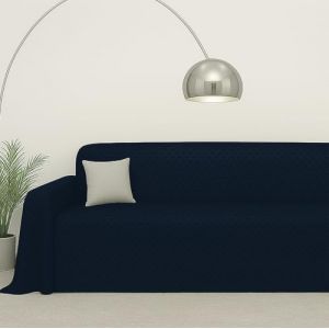Byour3 - Housse De Canap&eacute; 3 4 5 Places Coton M&eacute;lang&eacute; Tissu Ameublement Rectangulaire Protection Aussi pour Sofa d'angle avec Ou sans Chaise Longue Lavable (Losanges Bleu Nuit, 3 Place) (Visione srlx, neuf)