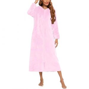 Flodxo Robes de chambre &agrave; fermeture &eacute;clair pour femmes UK Polaire d'hiver chaude Peignoir &agrave; manches longues avec fermeture &eacute;clair Robe de chambre moelleuse en peluche Robes l&eacute;g&egrave;res chaudes et (yananshibaotaqucaodeyushangmaojingyingbu, neuf)