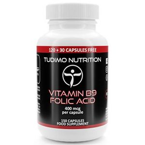 Vitamine B9 Acide Folique 400mcg - 150 Capsules (5 mois) à Désintégration Rapide, Chacune avec 400 mcg Vit B9 Acide Folique Complement Alimentaire en Poudre (Folic Acid Supplement) (TUDIMO France, neuf)