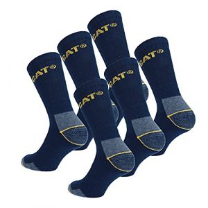 Caterpillar 6 Paires Chaussettes Travail Mi-Mollet - Chaussures de Sécurité - Pointe et Talon Renforcé - Coton Eponge (43-46, 6 Paires Bleu) (Naduf, neuf)