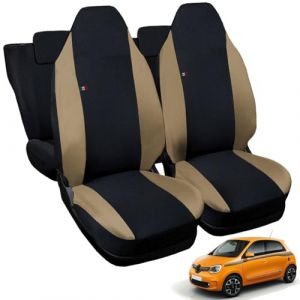 Rebeca Shop® Housses de siège auto compatibles pour Twingo avec sièges arrière divisés, lot de 6, différentes couleurs (noir/beige, pour Twingo 3a série NO Logo) (Rebecashop, neuf)