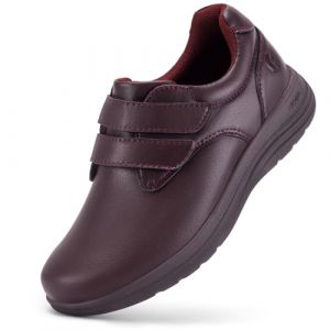 FitVille Chaussure Diabetique Femme Extra Large Chaussures Cuir Confort Chaussures Orthop&eacute;diques Scratch Chaussures de Marche Pieds Sensibles pour Pieds Gonfl&eacute;s Vin Rouge 42 EU X-Large (Pengxia_FV, neuf)