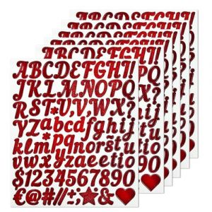 Auroriel 6 Feuilles Lettres Rouges &Eacute;clatantes Autocollantes Alphabet Vinyl Sticker Num&eacute;ros Symboles DIY Lettres Autocollantes pour Mariage Anniversaire Porte Bo&icirc;te aux Le (kuiye store, neuf)