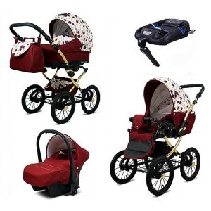 BabyLux® Enfant Poussette Combinée Set 4 en 1 - Margaret Gold - incl. Nacelle, Canne, Siège de voiture, ISOFIX Base - Siège Auto - Landau Bébé - avec Sac à langer, Habillage pluie etc. (BabyLux-shop, neuf)