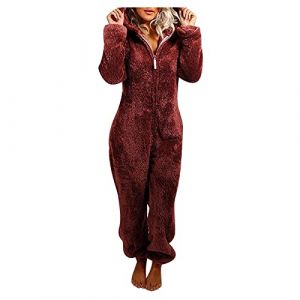 Combinaison Pyjama Femme Grenouillere Femme Combi Pyjama Tout En Un Chaud En Polaire,Combinaison Pyjama Barboteuse Polaire Capuche VêTement En Peluche Nuit Adulte Costume Loungewear GrenouillèRe, (jiajialongbaihuo, neuf)