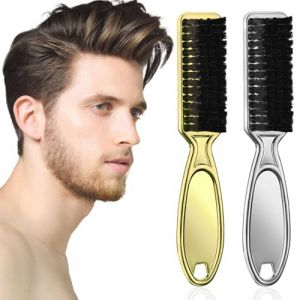 2 pcs Brosse Poils Sanglier, Brosse a Chignon, Brosse Plaquage Cheveux, Brosse Barbe pour Femmes Hommes, pour Cheveux &Eacute;pais, Ondul&eacute;s, Secs ou Ab&icirc;m&eacute;s(Or et argent). (QUQU JIANING, neuf)