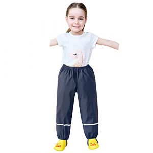 NCQiFei Pantalon De Pluie Enfant Salopette Pantalon pour Fille Et Garçon Combinaison Pantalon Impermeable Et Coupe-Vent Pantalon Respirant Outdoor avec Bande Réflé Pantalons (04-Black, 3-4 Years) (DaPongZhi, neuf)