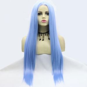 Xiweiya Perruque longue et soyeuse synth&eacute;tique bleue avec dentelle frontale 33 x 7,6 cm, raie au milieu, cheveux r&eacute;sistants &agrave; la chaleur, pour femme, reine des neiges, cosplay, 61 cm (xiweiya wig, neuf)