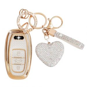 ZVRSUA ZVRSUA Coque de Cl&eacute; de Voiture avec Porte-Cl&eacute;s Strass en Forme de C&oelig;ur &ndash; Compatible avec Audi A1/A2/A3/A4/A5/A6/A7/A8/A4L/A6L/A8L/Q5/Q7/Q8/R8/RS4/RS/S4/S5/S6/SQ5/TT，Smart Key，3 Boutons (Argent) (SENBAODZ, neuf)