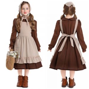 LAEMILIA Costume historique colonial pour fille - Costume de pionni&egrave;re pour fille - Costume d'Halloween - Robe de paysanne m&eacute;di&eacute;vale - Tablier de soubrette - Bonnet et chapeau pour enfants de 2 &agrave; 16 (LAEMILIA, neuf)