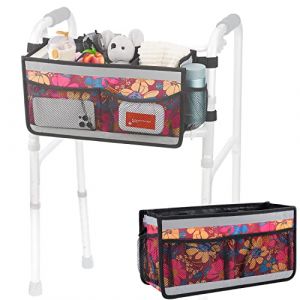 supregear Panier de Marche, Sac de Rangement Grande Capacité avec 4 Poches en Filet et Bande Réfléchissante Crochet et Boucle Design Sac de Rangement pour Accessoires de Transport Walker, Floral (J&D Tech FR, neuf)