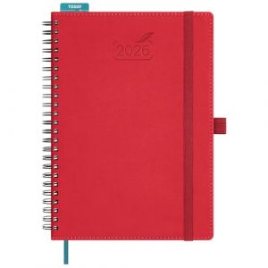 BEZEND Agenda 2026 Semainier A5 21 x 15,5 cm, janvier à décembre 2026 (12 mois) avec Spirale Couverture Souple en Cuir PU, Rouge (Bezend, neuf)