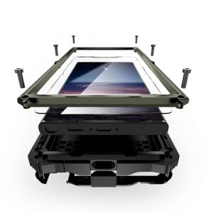 pour Samsung Galaxy S25 Ultra 5G Coque, Aluminium M&eacute;tal + Verre tremp&eacute; &eacute;tanche Antichoc Militaire Heavy Duty Robuste Couverture Housse Coque avec Kickstand (Vert) (Miyi's, neuf)